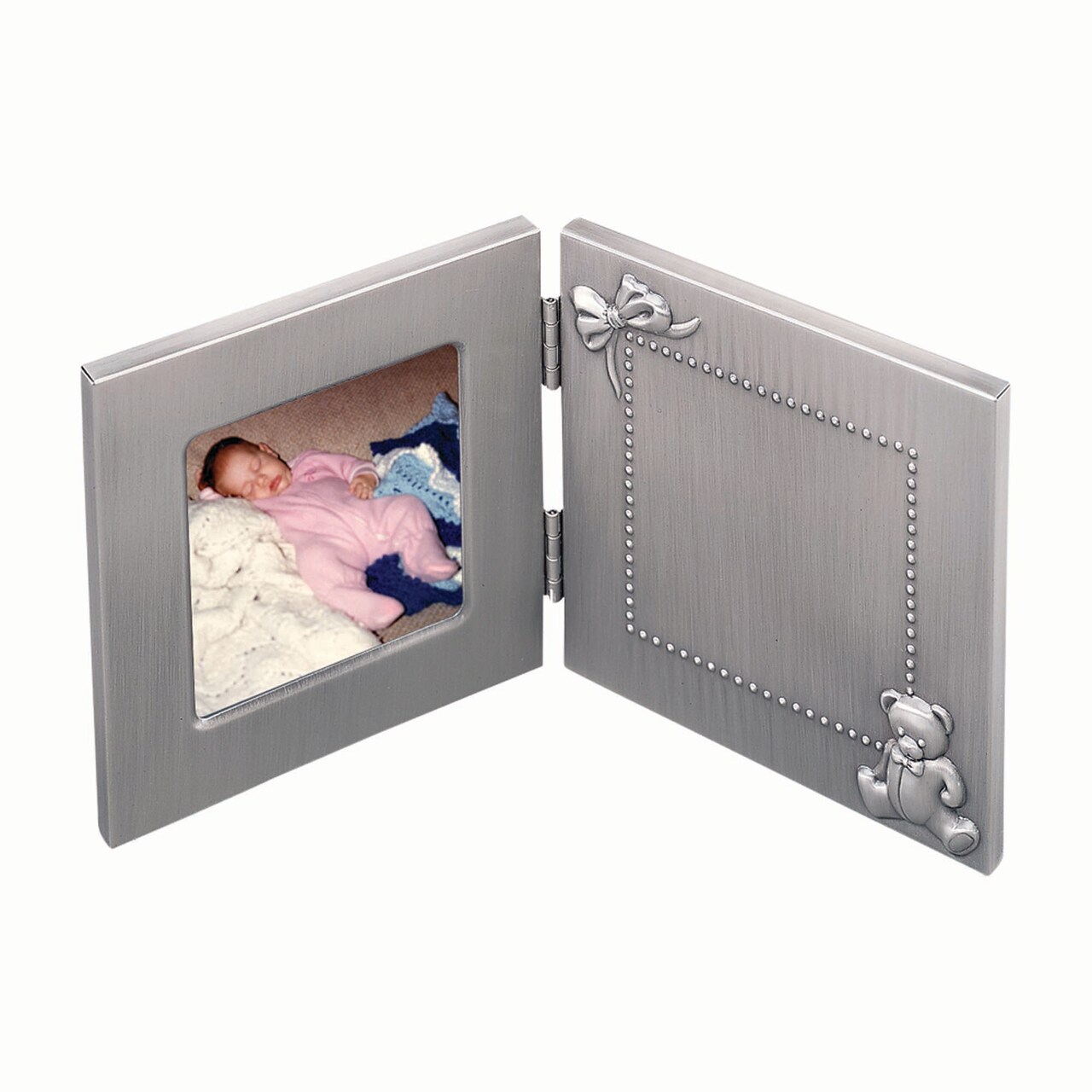 Contemporary Home Living 4.75" x 9.75" Silver Hinged Baby Photo Frame with Engraving Plate